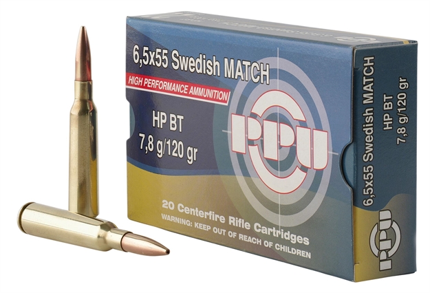 Picture of  Ppu Ppm6 Match  6.5X55 Swedish 120 GR Hollow Point Boat-Tail (Hpbt) 20 Per Box/ 10 CS