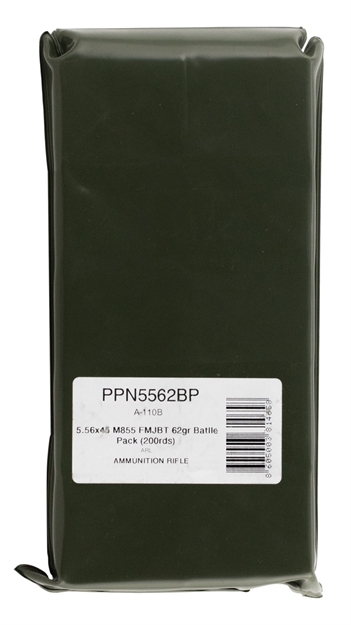 Picture of Ppu Ppn5562bp Mil-Spec M855 Battle Pack 223 Remington/5.56 Nato 62 GR Full Metal Jacket Boat Tail 200 Bx/ 5 CS