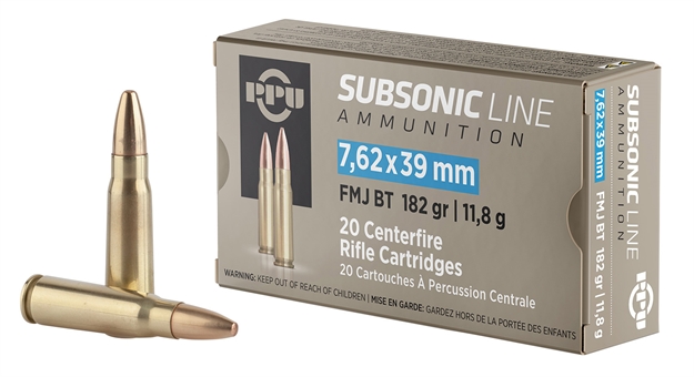 Picture of  Ppu Pps76239 Subsonic  7.62X39mm 182Gr Full Metal Jacket Boat Tail 20 Per Box/50 Case 8605003817437