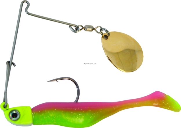 Picture of Precision Tackle Thunder Spin Jig Spinner, 4", 1/4 Oz, Gold Fishscale With Electric Chicken Tail