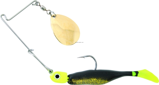 Picture of Precision Tackle Thunder Spin Jig Spinner, 4", 1/4 Oz, Gold Fishscale With Texas Roach Chartreuse Tail