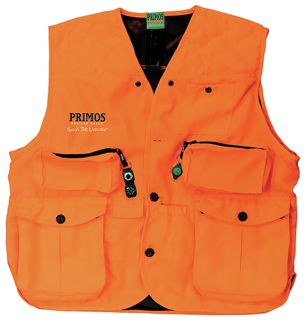 Picture of  Primos 65701 Gunhunter's Hunting Vest Medium Blaze Orange Features Compass & Led Light