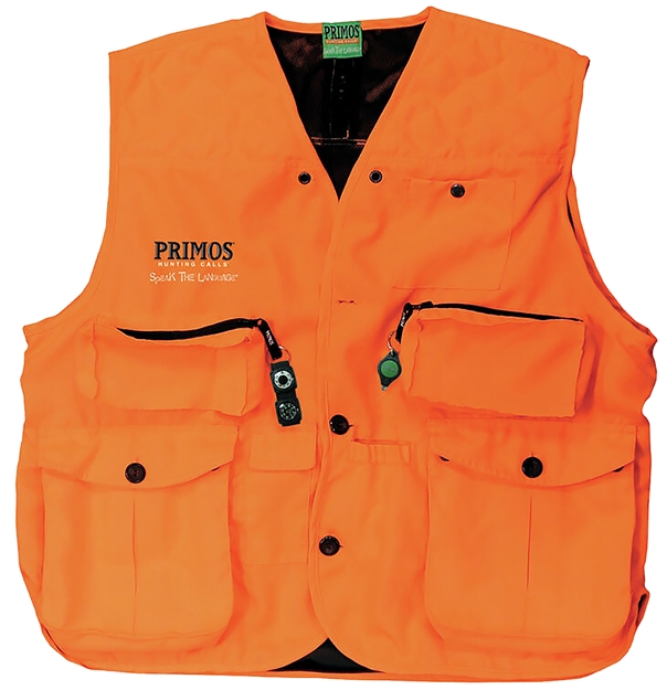 Picture of  Primos 65702 Gunhunter's Hunting Vest Large Blaze Orange Features Compass & Led Light