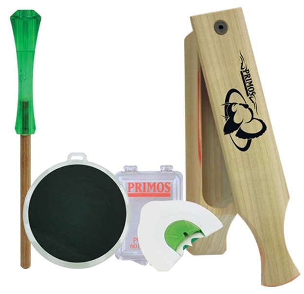 Picture of  Primos 272 Turkey Caller Starter Pack  Attracts Turkeys, Includes Sonic Dome Mouth Call, Sonic Dome Slate Call, Slim Striker & Double Sided Box Call 010135002725