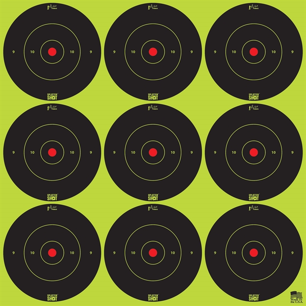 Picture of  Pro-Shot 2Bgreen108 Splattershot  Self-Adhesive Paper Black/Green 2" Bullseye 12Pack/108Targets 709779902934