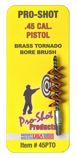 Picture of  Pro-Shot 45Pto Tornado Bore Brush .45 Cal Pistol #8-32 Thread Brass Spiral Wound Loop