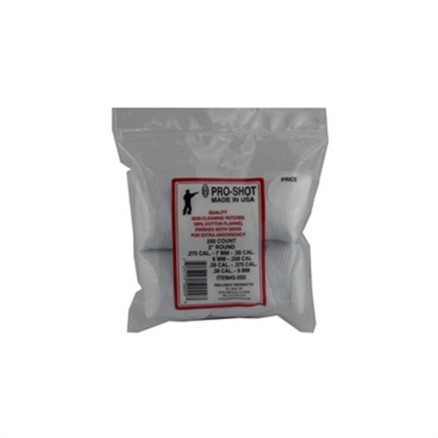 Picture of Pro-Shot 2250 Cleaning Patches  .270 - .38 Cal 2" Round Cotton Flannel 250 Pack 2-250