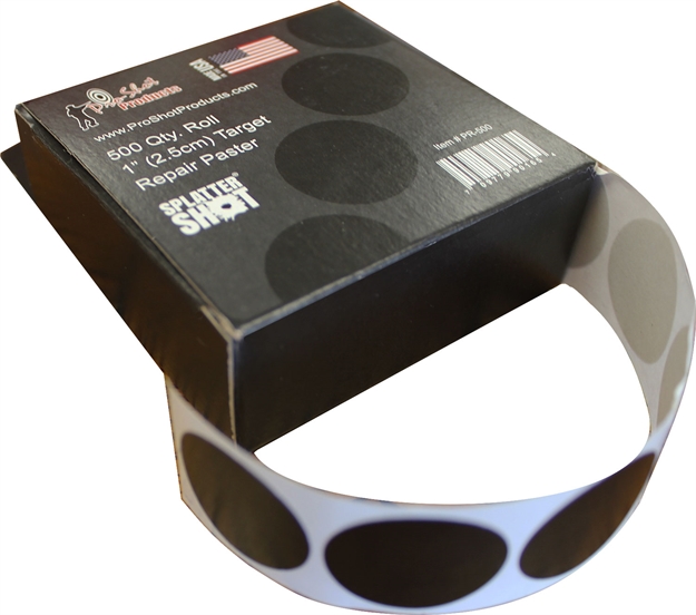 Picture of  Pro-Shot Pr500 Splattershot Repair Pasters Black 1" Self-Adhesive 500 Per Roll 709779901654