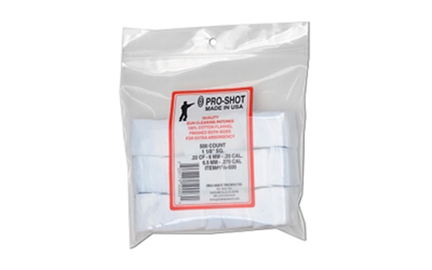 Picture of Pro-Shot 118500 Cleaning Patches  .22/ .270 Cal 1.125" Square Cotton Flannel 500 Pack 11/8-500 709779500031