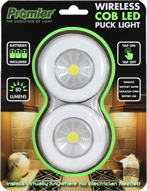 Picture of Promier Wireless Cob Led Puck Light 2-Pack Tap On/Tap Off