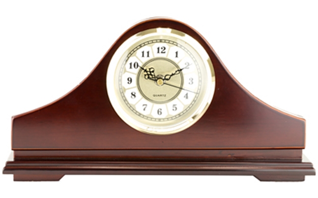 Picture of  Peace Keeper Mgc Mantle Gun Clock  Front Panel Entry Mahogany Stain Wood Holds 1 Handgun 14.62" L X 7.37" H X 3.75" D