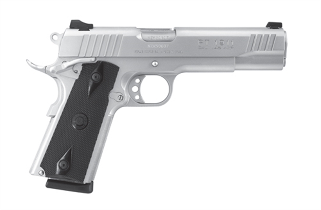 Picture of  Taurus 1-191109 1911  Full Size Frame 45 Acp 8+1 5" Matte Stainless Steel Barrel, Serrated Slide, Matte Stainless Steel Frame W/Beavertail, Black Checkered Polymer Grip, Right Hand 725327601036