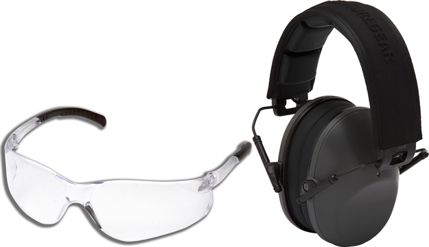 Picture of  Pyramex Vgcombo110 Low-Profile Combo Kit  Scratch Resistant Clear Lens & Frame With Rubber Temple Tips Gray Low-Profile Earmuffs 810048735570