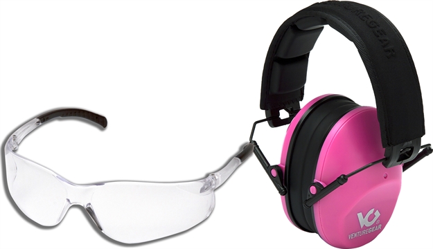 Picture of  Pyramex Vgcombo210 Low-Profile Combo Kit  Scratch Resistant Clear Lens & Frame With Rubber Temple Tips Pink Low-Profile Earmuffs