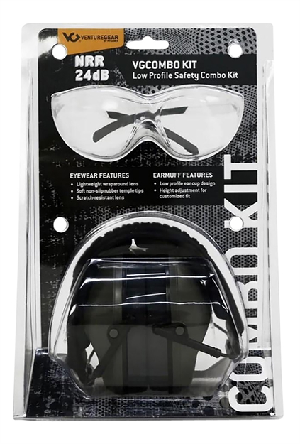 Picture of  Pyramex Vgcombo110 Low-Profile Combo Kit  Scratch Resistant Clear Lens & Frame With Rubber Temple Tips Gray Low-Profile Earmuffs