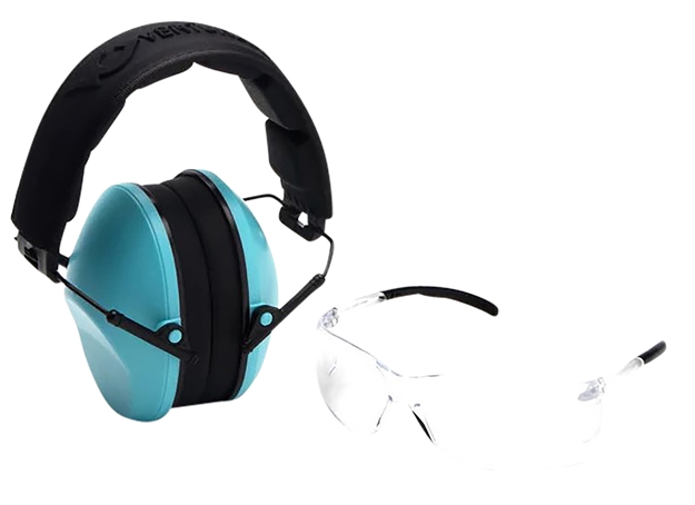 Picture of  Pyramex Vgcombo410 Low-Profile Combo Kit  Scratch Resistant Clear Lens & Frame With Rubber Temple Tips Powder Blue Low-Profile Earmuffs 810048735600