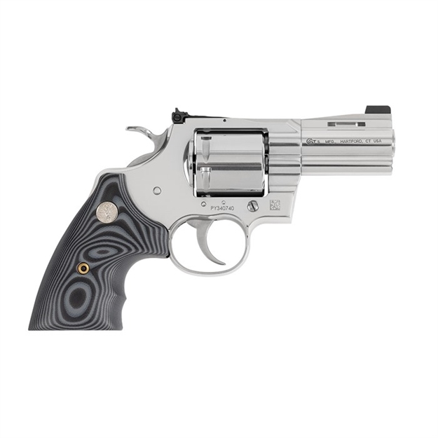 Picture of Colt Mfg Pythonsp3ns Python Combat Elite 357 Mag/38 Special 6 Shot 3" Stainless Steel Recessed Target Crown Vent Rib Barrel, Cylinder & Frame, Black G10 Grip W/Colt Medallion, Exposed Hammer PYTHON-SP3NS