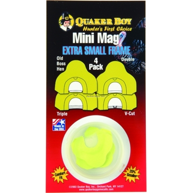 Picture of Quaker Boy Mini Mag Turkey Mouth Calls 4 Pack, Clear TO Medium Rasp