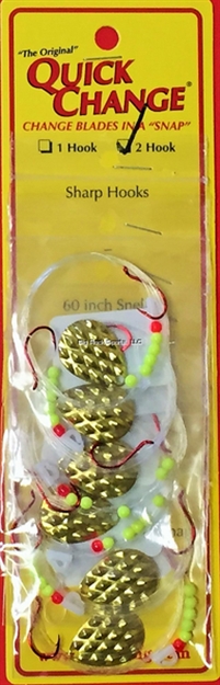 Picture of Quick Change Diamond 60" Crawler Harness, Two #4 Red Hooks, Size 3 Colo Blade, Diamond Polished Brass 6/Strip Card