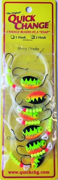 Picture of Quick Change Double Hook 60" Crawler Harness, #4 Hooks, Sz3 Indiana Blade, Chartreuse Perch Crystal, 6/Strip Card