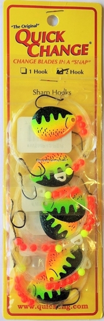 Picture of Quick Change Double Hook 60" Crawler Harness, #4 Hooks, Sz4 Colo Blade, Chartreuse Perch Crystal, 6/Strip Card