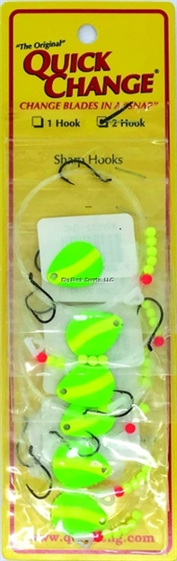 Picture of Quick Change Double Hook 60" Crawler Harness, Two #4 Blknic Hooks, Sz2 Colo Blade, Green/Chartreuse, 6/Strip Card