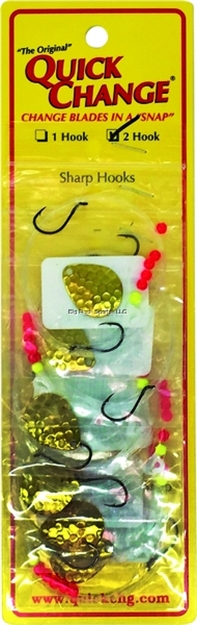 Picture of Quick Change Double Hook 60" Crawler Harness, Two #4 Blknic Hooks, Sz2 Colo Blade, Ham Brass, 6/Strip Card