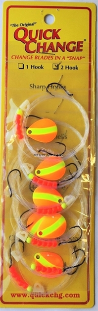 Picture of Quick Change Double Hook 60" Crawler Harness, Two #4 Blknic Hooks, Sz2 Colo Blade, Orange/Chartreuse, 6/Strip Card