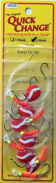 Picture of Quick Change Double Hook 60" Crawler Harness, Two #4 Blknic Hooks, Sz2 Colo Blade, Red/White, 6/Strip Card