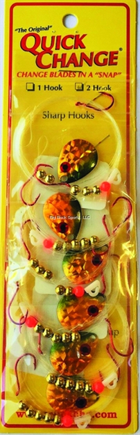 Picture of Quick Change Holographic 60" Crawler Harness, Two #4 Red Hooks, Size 3 Colo Blade, Golden Shiner 6/Strip Card