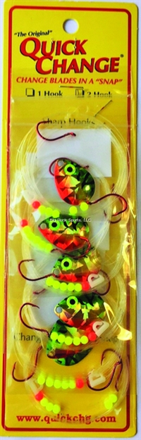 Picture of Quick Change Holographic 60" Crawler Harness, Two #4 Red Hooks, Size 3 Colo Blade, Perch Fire Tiger 6/Strip Card