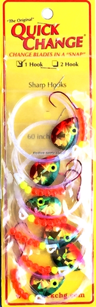 Picture of Quick Change Holographic 60" Crawler Harness, Two #4 Red Hooks, Size 3 Colo Blade, Sunny 6/Strip Card