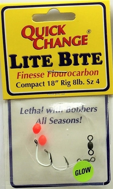 Picture of Quick Change Lite Bite - Compact Flourocarbon Bead Rig, 18"  8 Lb.  Sz. 4 Glow Hook,  Soft Red Bead.  2/Pk