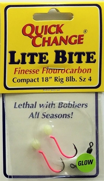 Picture of Quick Change Lite Bite - Compact Flourocarbon Bead Rig, 18"  8 Lb.  Sz. 4 Pink Hook,   Soft Glow White Bead  2/Pk