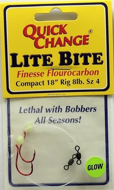 Picture of Quick Change Lite Bite - Compact Flourocarbon Bead Rig, 18"  8 Lb.  Sz. 4 Red Hook,   Soft Glow White Bead  2/Pk
