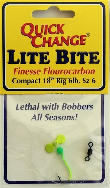 Picture of Quick Change Lite Bite-  Flourocarbon Panfish Prop Rig, 18" 6 Lb. Sz. 6 Chart Lime Hook,  Chart Prop, Glow Bead 1/Pk