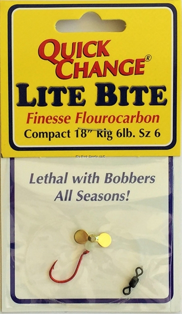 Picture of Quick Change Lite Bite-  Flourocarbon Panfish Prop Rig, 18" 6 Lb. Sz. 6 Red Hook,  Red Hook, Brass Prop- Glow Bead , 1/Pk