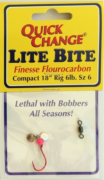 Picture of Quick Change Lite Bite-  Flourocarbon Panfish Prop Rig, 18" 6 Lb. Sz. 6 Red Hook,  Red Hook, Nickel Prop- Glow Bead, 1/Pk