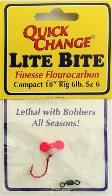 Picture of Quick Change Lite Bite-  Flourocarbon Panfish Prop Rig, 18" 6 Lb. Sz. 6 Red Hook,  Red Hook, Pink Prop- Glow Bead, 1/Pk