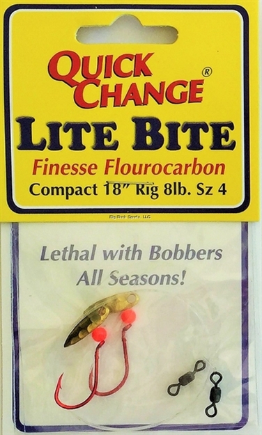 Picture of Quick Change Lite Bite Compact  Flourocarbon Kicker Rig, 18" 8Lb Snell, #4 Red Hook, SZ 0 Kicker Blade, Hamm Brass 2/Pk