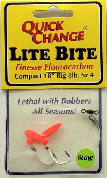 Picture of Quick Change Lite Bite Compact Flourocarbon Kicker Rig, 18" 8Lb Snell, #4 Glow White Hook, SZ 0 Kicker Blade, Red 2/Pk