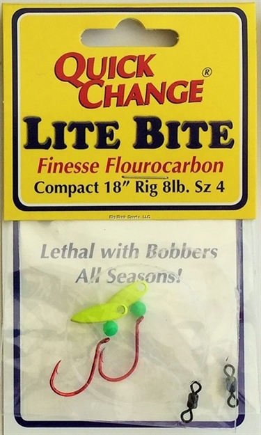 Picture of Quick Change Lite Bite Compact Flourocarbon Kicker Rig, 18" 8Lb Snell, #4 Red Hook, SZ 0 Kicker Blade, Chartreuse 2/Pk