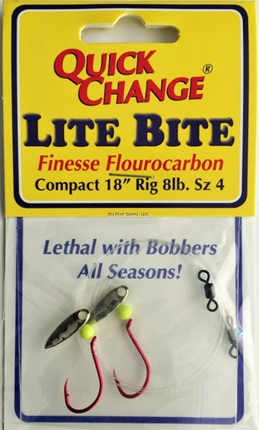 Picture of Quick Change Lite Bite Compact Flourocarbon Kicker Rig, 18" 8Lb Snell, #4 Red Hook, SZ 0 Kicker Blade, Hamm Nickel 2/Pk