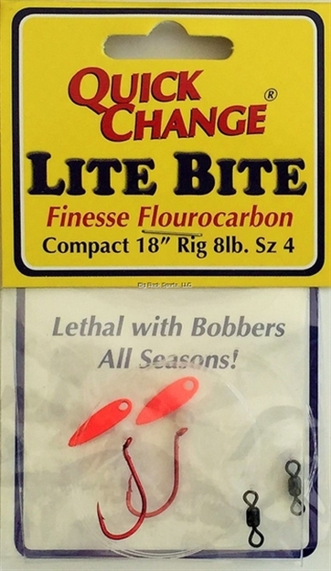 Picture of Quick Change Lite Bite Compact Flourocarbon Kicker Rig, 18" 8Lb Snell, #4 Red Hook, SZ 0 Kicker Blade, Red 2/Pk