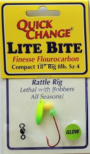 Picture of Quick Change Lite Bite Flouro Rattle Rig, 18" 8Lb Snell, #4 Red Sproat Hook, Sz1 Kicker Blade, Chart Lime, 6Mm Rattle Bead 1/Cd