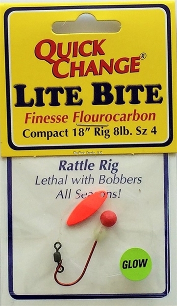 Picture of Quick Change Lite Bite Flouro Rattle Rig, 18" 8Lb Snell, #4 Red Sproat Hook, Sz1 Kicker Blade, Red, 6Mm Rattle Bead 1/Cd