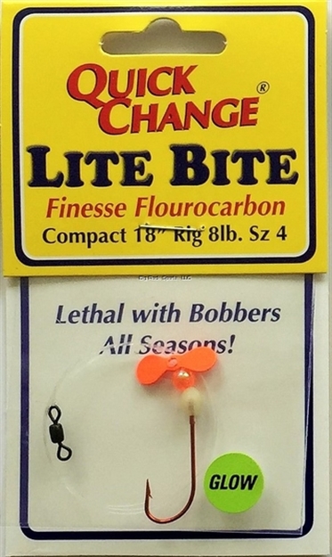 Picture of Quick Change Lite Bite Flourocarbon Prop Rig, 18" 8Lb Snell, #4 Red Sproat Hook, Orange Prop, Glow Bead 1/Cd