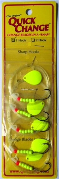 Picture of Quick Change Single Hook 60" Crawler Harness, #2 Blk N Hook, Sz2 Colo Blade, Chartreuse, 6/Strip Card