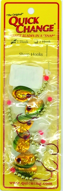 Picture of Quick Change Single Hook 60" Spinner Rig, #2 Red Hook, Sz3 Colo Blade, Gold Shiner, 6/Strip Card