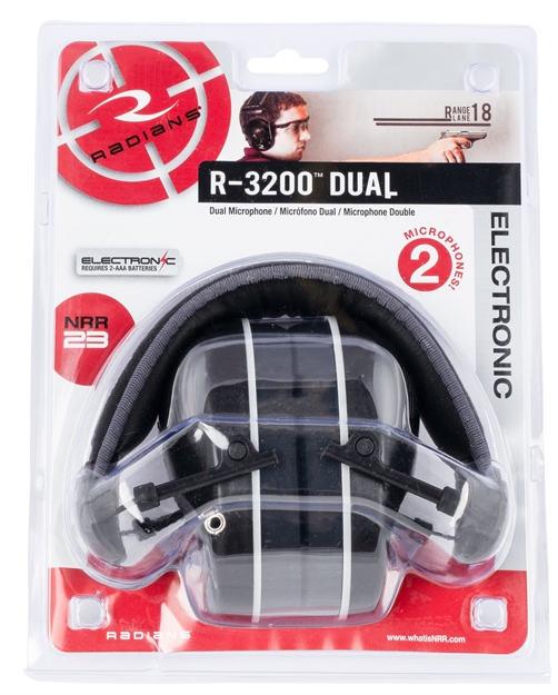 Picture of Radians R3200ecs R-3200 Dual Mic Electronic Muff 23 DB Over The Head Black/Gray Adult 1 Pair R3200EBX